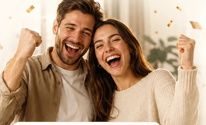 Pareja feliz celebrando juntos